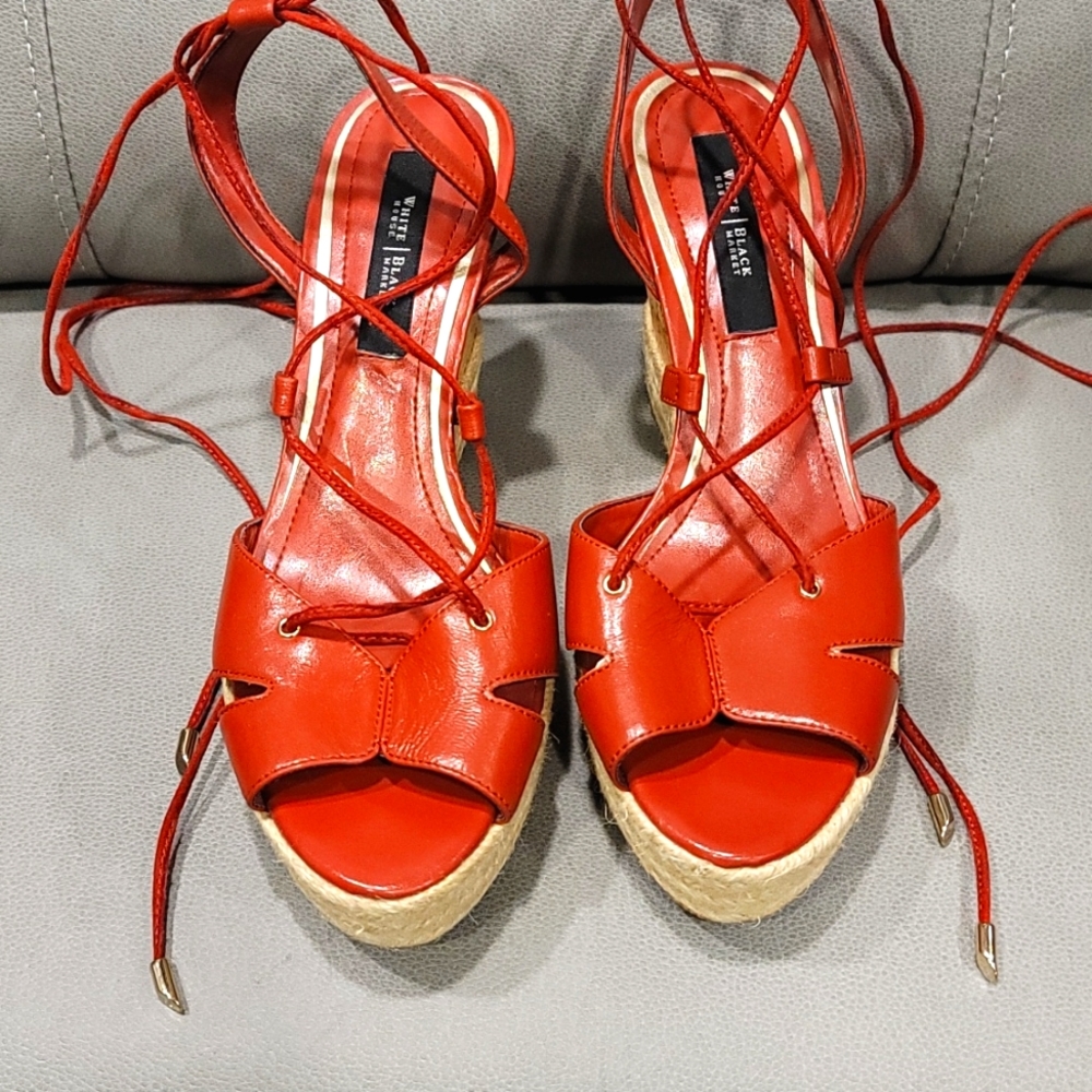 White House Black Market Lace Up Cork Wedge Sandals